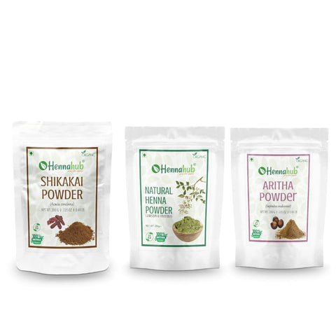 HENNAHUB Shikakai, Henna and Reetha powder 200g x 3 pack | Organic Hair care Combo Pack | Total 600 gm