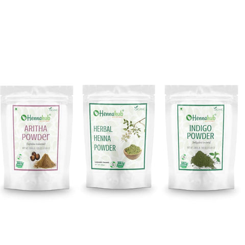 HENNAHUB Aritha, Herbal Henna and Indigo powder 200g x 3 pack | Organic Hair care Combo Pack | Total 600 gm