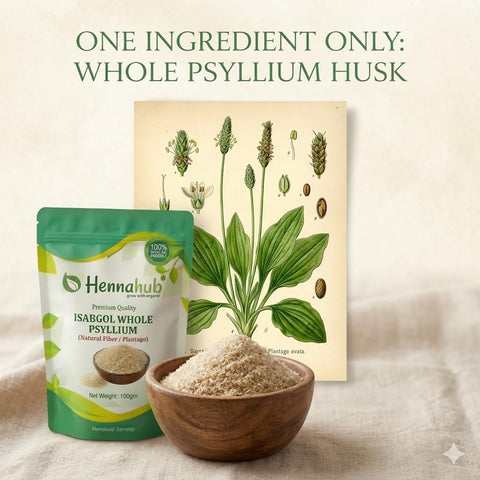 Hennahub Isabgol Bhusi 100gm (Food Grade) | Whole Psyllium Husk / Ispaghula / Plantago ovata Husk | Natural Dietary Fibre for Smoothies, Shakes & Daily Wellness Drinks