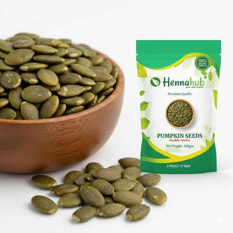 Hennahub Pumpkin Seeds 100gm | Raw & Crunchy Edible Seeds | Premium Food Grade | Fibre & Plant Protein Rich | For Snacking, Smoothies, Granola, Salads & Baking Recipes