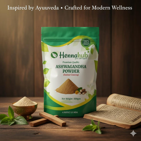 Hennahub Ashwagandha Powder (Food Grade) 100gm Pack | 100% Natural Withania Somnifera Root Powder | Plant-Based Nutrient Source