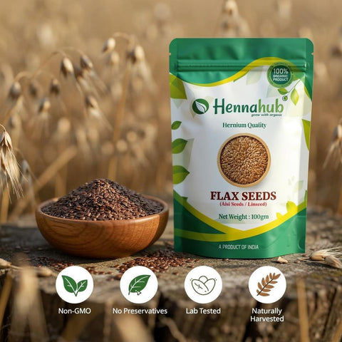 Hennahub Premium Flax Seeds 100g | Raw & Unroasted | Omega-3 Rich Superfood | High Fibre, Plant Protein, Gluten-Free Seeds for Salads, Smoothies, Baking & Daily Nutrition