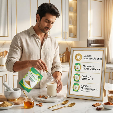 Hennahub Men’s Performance & Vitality Combo | Ashwagandha, Safed Musli, Shatavari & Kaunch Beej Powder | Pack of 4 x 100g | Strength, Stamina, Energy & Wellness Support | 100% Ayurvedic