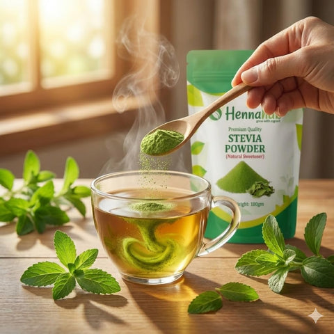 Hennahub Stevia Powder 100gm (Food Grade) | Pure Stevia Rebaudiana Leaf Powder | Meethi Patti / Sweet Leaf / Herbal Natural Sweetener | Zero-Calorie Plant-Based Sugar Substitute