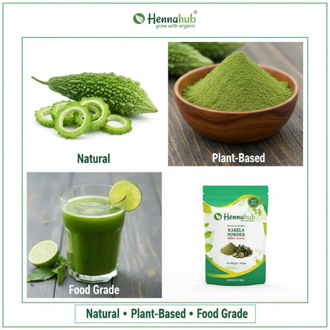 Hennahub Karela Powder (Food Grade) 100gm Pack | 100% Natural Bitter Gourd Powder | Plant-Based Ingredient for Smoothies & Herbal Drinks