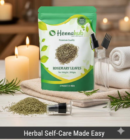 Hennahub Dried Rosemary Leaves 100gm (Food Grade) with Mist Spray & Comb Cap Bottle for Rosemary Water, Zipper Pouch 100gm | 100% Natural & Aromatic Herb for Hair Growth, Scalp Care & Culinary Use.